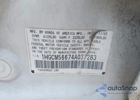 2004 Honda Accord Ex z USA, uszkodzony, nr VIN 1HGCM56674A037283